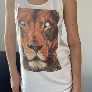 White Oversized Tank Top with Lion Face from Urban Outfitters